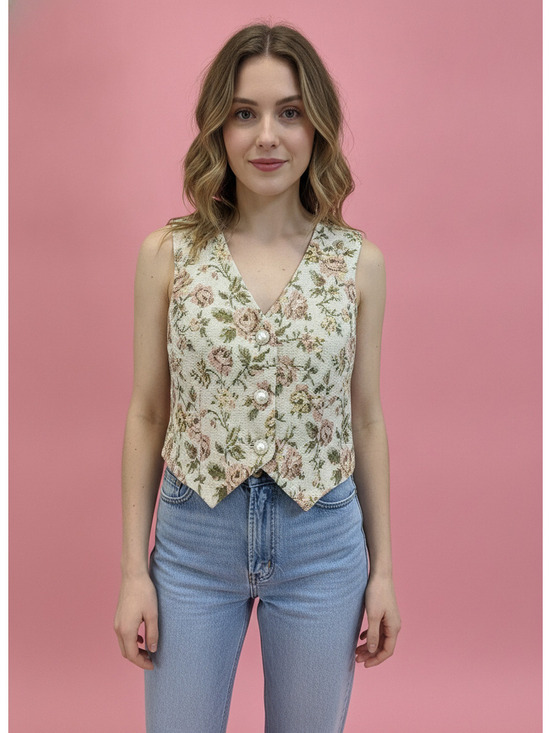 Cider Jackets & Blazers - Cider Floral Patterned Women's Vest Size Small